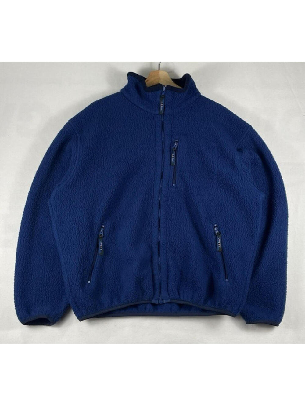 LL Bean Deep Pile Blue Fleece Full Zip Jacket Mens Sz XL (?) TAG FADED